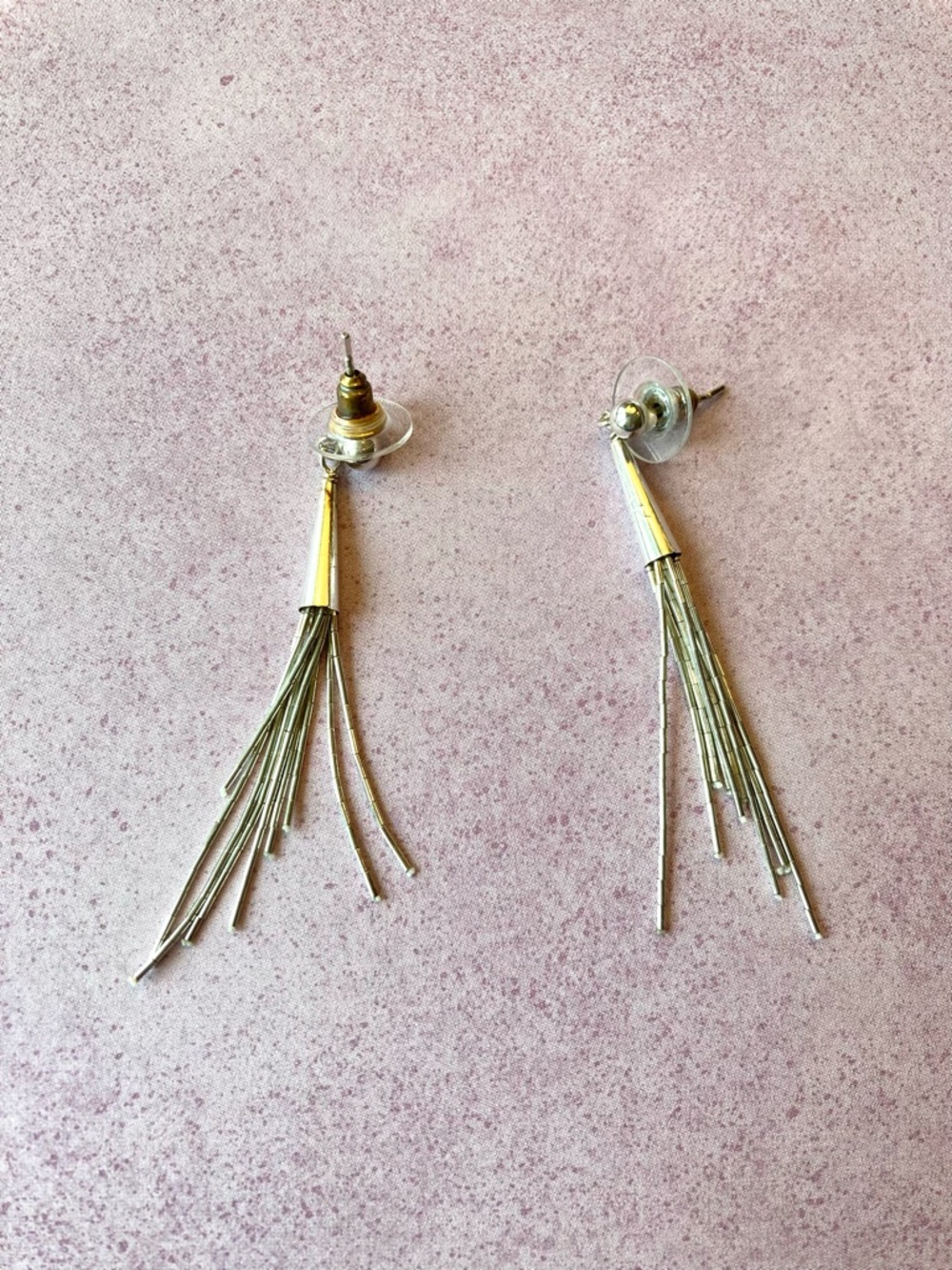 Minimalist Silver Tassel Drop Earrings - Silver